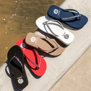 Women Yellow Box Flip Flops>Jello Rhinestone Sandal